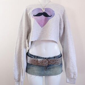 2010s galaxy mustache heart cropped sweatshirt tumblr hipster L
